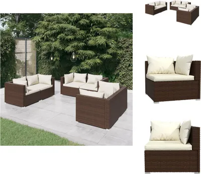 Produktbild von vidaXL 6-tlg. Garten-Lounge-Set mit Kissen Poly Rattan Braun -  Gartenmöbel-Sets