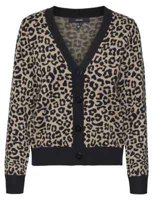 Produktbild von VERO MODA Damen Vmaria Art Ls V-Neck Cardigan Ga Strickjacke, Black/Detail:W. Silver Mink Leo Print, S