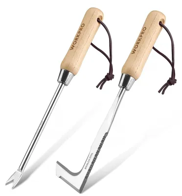Produktbild von Unkrautstecher Fugenkratzer Unkrautjäter - Edelstahl - Holzgriff - 2-teilig - Für Garten und Moos