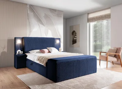 Produktbild von Boxspringbett Bett MARTEN 180x200cm in Stoff Magic Velvet Dunkelblau Set.3