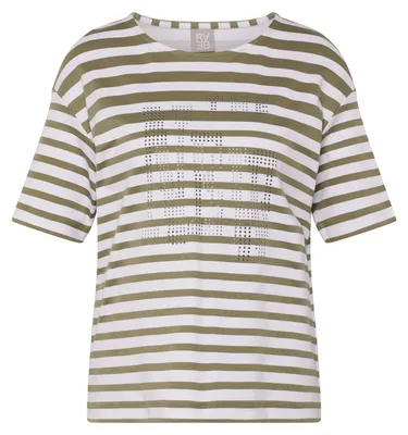 Produktbild von Rabe Damen T-Shirt Grün Größe 52 mit klassischem Streifenmuster und Rundhalsausschnitt