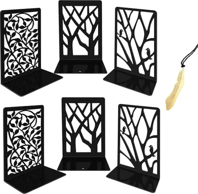 Produktbild von Iycnkok Buchstützen Buchstütze aus Metall Bookends - Bücher Halter Regal Book Holder CD DVD - Lesezeichen Enthalten Ordnerhalter für Schreibtisch Home Office Kinder, 3 Paar Schwarz