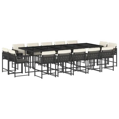Produktbild von 15-tlg. Garten-Essgruppe mit Kissen Schwarz Poly Rattan