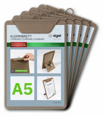 5er-Set Menühalter mit Klemme, A5, beige, 16,5x23,5 cm