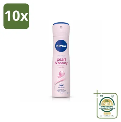 Imagen del producto de 10 aerosoles desodorantes NIVEA Pearl & Beauty, 150 ml - Paquete de suministro - 10 unidades