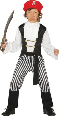Produktbild von Pirat Abenteuer Kostüm Für Karneval Räuber Seeräuber Kind Kostüm Party Rot Schwarz, Größe: 140/146 Farbe: Weiß