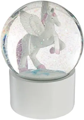Produktbild von PolkaHome® Magischer Schneeball Einhorn Dekoration – 16 cm, Glaskugel mit Polyresin-Sockel, weiß