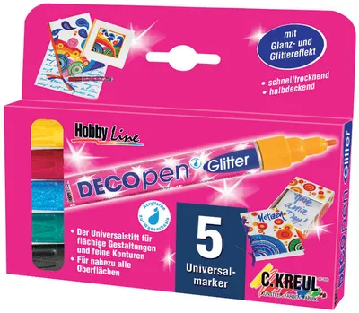 Produktbild von KREUL Acrylmarker Hobby Line "Deco Pen Glitter" 5er Set