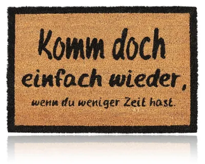 Produktbild von Relaxdays Fußmatte KOMM WIEDER, aus Kokosfasern, rutschfeste Türmatte, innen und draußen, BxT: 60 x 40 cm, natur/schwarz, KI-generiertes Bild