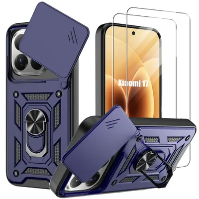 Image de Coque + 2 Verres Trempés pour Xiaomi 17, Antichoc avec Protection Caméra - Bleu Marine