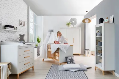 Produktbild von SCHARDT Miami White Kinderzimmer-Set, bestehend aus Kombikinderbett, Umbauseiten, Wickelkommode, Schrank 3-türig