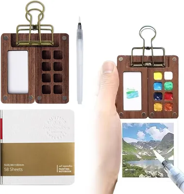 Imagen del producto de Set de pinturas de acuarela, 8 colores, paleta magnética, cuaderno de bocetos de 58 hojas, ideal para llevar ContiGo!
