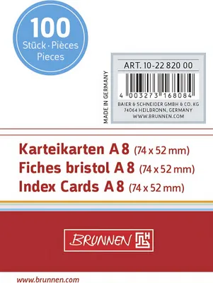 Image de Fiches Brunnen A8 couleur blanche non lignée contenu 100 pièces