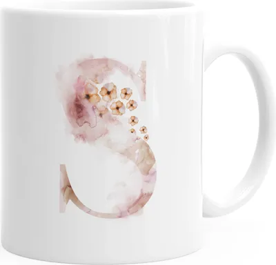 Produktbild von Buchstaben-Tasse "S" Tasse mit Buchstabe Alphabet Monogramm Watercolor gezeichnet Kaffeetasse Autiga® weiß unisize