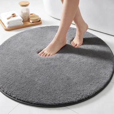 Produktbild von Runder, rutschfester Badezimmerteppich aus Mikrofaser in Grau, 80 x 80 cm, waschbar und saugfähig