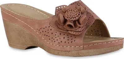 Produktbild von VAN HILL Damen Pantoletten Sandaletten Bequeme Blumen Komfort Schuhe 841616, Farbe: Altrosa, Größe: 39