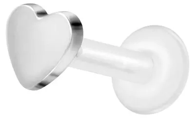 Produktbild von Ohrpiercing, Nasenpiercing PTFE Labret mit Innengewinde + Titan-Aufsatz HERZ Silber Stablänge: 6mm | Stabstärke: 1,2mm