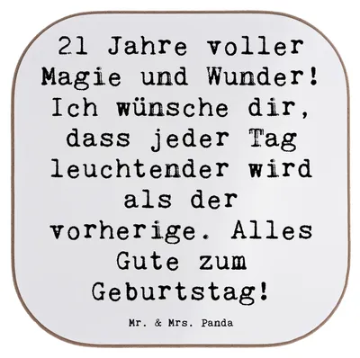 Produktbild von Mr. & Mrs. Panda Untersetzer für Gläser Spruch 21. Geburtstag - Weiß - Geschenk, Schmuckstück, Happy Birthday, Coaster, Freude, Geburtstagsgeschenk, gläseruntersetzer