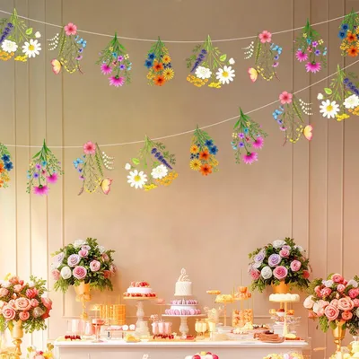 Produktbild von Blumengirlande 2 Stück Wildblumen Banner PVC für Party Deko