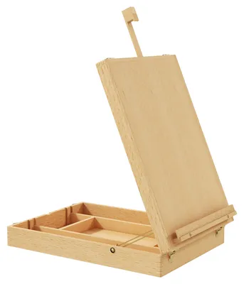 Produktbild von Tischstaffelei Tischstaffelei-Box, Buchenholz, klappbar, 27cm x 41,5cm x 74,5cm, Natur