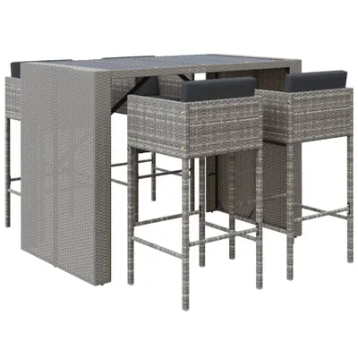 Produktbild von 5-tlg. Gartenbar-Set mit Kissen Grau Poly Rattan
