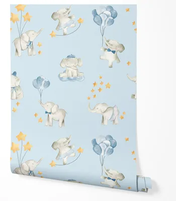 Zdjęcie produktu dla TAPETA NA ŚCIANĘ DZIECIĘCE SŁONIKI NIEBIESKIE TŁO DO POKOJU DZIECKA 10m x 0.5m