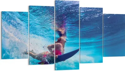 Produktbild von Bild auf Leinwand - Leinwandbild - 5 Teile - Surfen Frau Unterwasser - 160x85cm - Wand Bild - Wanddeko - Wandbilder - Leinwanddruck - Bilder - Wanddekoration - Leinwand bilder - EA160x85-4274