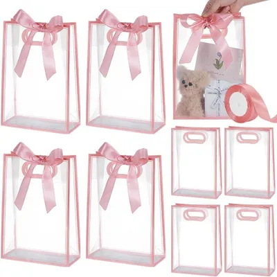 Immagine prodotto di Innovra - Dailygoods - Set di 15 sacchetti regalo trasparenti rosa con maniglie forate