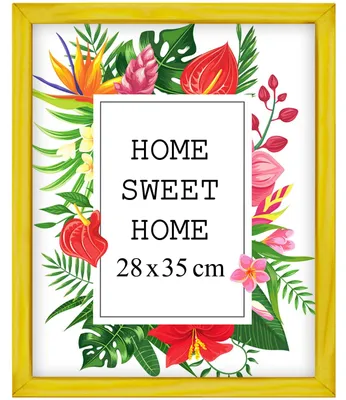 Obrázok produktu pre Rámček na fotky MG Design, žltý, 28 x 35 cm – vyrobený z prírodného dreva s akrylátovým sklom, určený na zavesenie aj na postavenie, vhodný na fotografie, plagáty a puzzle