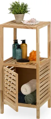 Immagine prodotto di Scaffale da bagno Relaxdays, noce, con ante, 2 ripiani, L x P x A: 86 x 40 x 36 cm, scaffale da appoggio per bagno e cucina, indipendente, finitura naturale