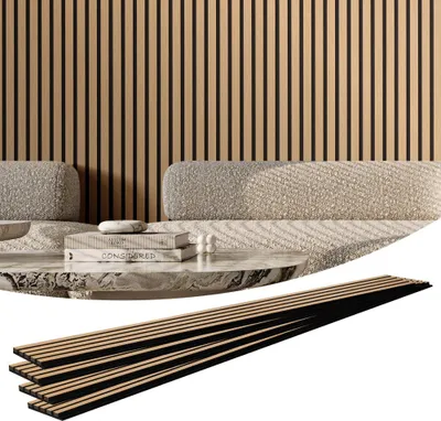Image de Panneaux acoustiques set de 4 - Panneaux muraux à lamelles 2400x200mm - Chêne clair Absorbeur de son - Parfait pour les salles et les bureaux