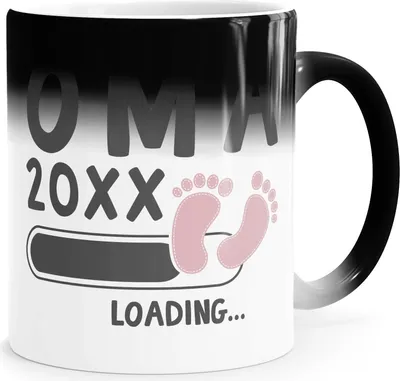 Produktbild von Kaffee-Tasse Oma loading Thermoeffekt Zaubertasse Geschenk für werdende Oma Ankündigung Schwangerschaft Geburt Baby MoonWorks® weiß-rosa Magic-Tasse