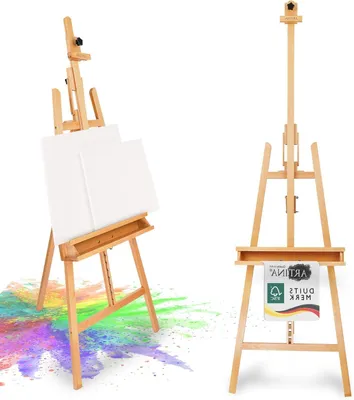Image de Élégant chevalet en bois - Chevalet d'atelier - Idéal pour les projets de peinture - Double support - Jusqu'à 120 cm - Beige