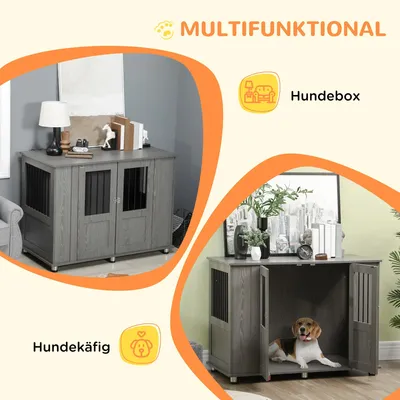 Image de Cage pour chien - Enclos pour chien - 2 portes - Avec serrure - 114 x 60 x 82 cm - Acier et panneau de particules - Gris