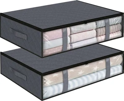 Image de Sac de rangement sous lit – 2 pièces – 60 x 45 x 15 cm – Pour vêtements et linge de lit – Solution pratique pour gagner de la place