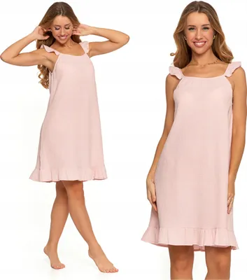 Produktbild von Musselin Nachthemd mit Rüschen, Damen Pyjama, Rosa MORAJ L
