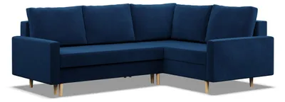 Produktbild von BLANK - Rechts Ecksofa mit Schlaffunktion, Wendekissen, Otomane, Bettkasten, Dunkelblau