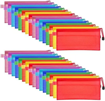 Obrázek produktu pro Plastové pouzdro na pera se zipem, 32 kusů, formát A6, 23,5 x 11,5 cm, voděodolné, na kosmetiku, cestovní doplňky, 8 barev
