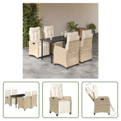 Produktbild von The Living Store 5-tlg. Garten-Essgruppe mit Kissen Beige Poly Rattan