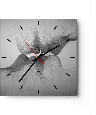 Produktbild von Wanduhr - Quadrat - Glasuhr - Kuss Liebe Paar - 40x40cm - Schleichendes Uhrwerk - Lautlos - zum Aufhängen bereit - Dekoration Modern - Wanddekoration aus Glas - C3AC40x40-4967