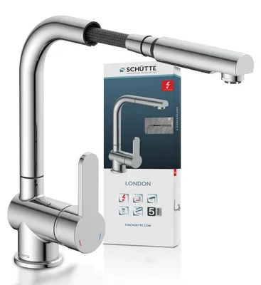 Produktbild von SCHÜTTE Küchenarmatur LONDON, Niederdruck Armatur Küche, Wasserhahn Küche ausziehbar, Mischbatterie Küche Chrom