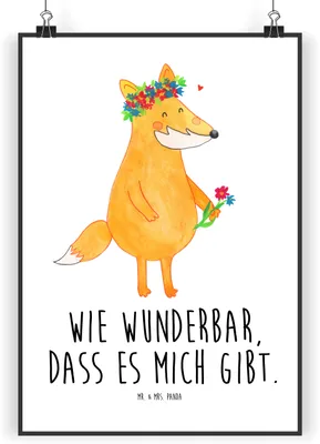 Produktbild von Mr. & Mrs. Panda Bild Fuchs Blumen DIN A4 - Weiß - Geschenk, Selbstliebe, Kunstdruck, Wandbild, Ich, Blumenliebe, drucke, Blume, Boho, Liebe, Designposter, Plakat