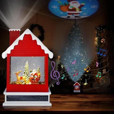Produktbild von Weihnachts-Laternen mit Projektion und Timer, USB/batteriebetrieben, Musik und Wasser-Effekt, rot, klein