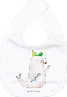 Produktbild von Mr. & Mrs. Panda Lätzchen Robbe Sherlock - Weiß - Geschenk, Kinderlätzchen, Tiere, Sabber, Schlabberlatz, Für Babys, Sabberlätzchen