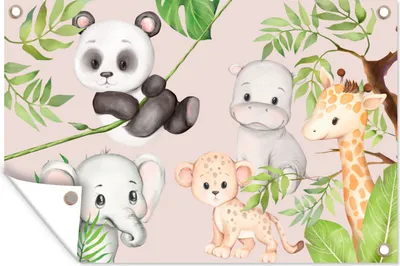 Produktbild von MuchoWow® 60x40 cm Outdoor-Poster Gartendeko Sichtschutz Garten Poster für den Garten  Dschungel - Tiere - Rosa