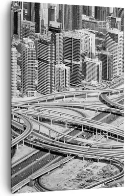 Produktbild von Bild auf Leinwand - Leinwandbild - Einteilig - Stadt Wolkenkratzer Autobahn - 80x120cm - Wand Bild - Wanddeko - Wandbilder - Leinwanddruck - Wanddekoration - Leinwand bilder - Wandbild - PA80x120-5065