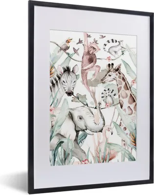 Produktbild von MuchoWow® MuchoWow® Gerahmtes Poster Aquarellieren - Tiere - Elefant - Jungen - Mädchen - Kinder - Kinder 30x40 cm - Poster mit zchwarzem Bilderrahmen - Wandposter Schlafzimmer