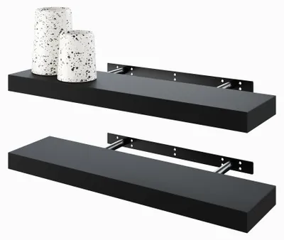 Image de Étagères suspendues, étagères murales, étagères murales décoratives, lot de 2, 60 cm, décoration murale pour salle de bains, cuisine, salon et chambre (noir)