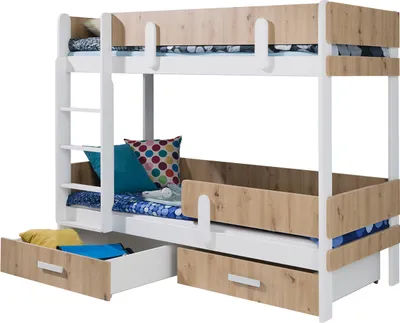 Produktbild von MIRJAN24 Etagenbett Ettore 80, Jugendbett mit Bettschubladen, Hochbett (Weiß / Artisan Eiche, Größe: 80x180, Seite: Links)