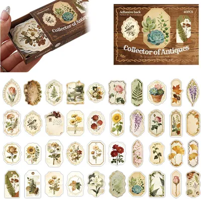Obrázek produktu pro Samolepky s motivem květin, 40 kusů, vintage design, vhodné pro scrapbooking